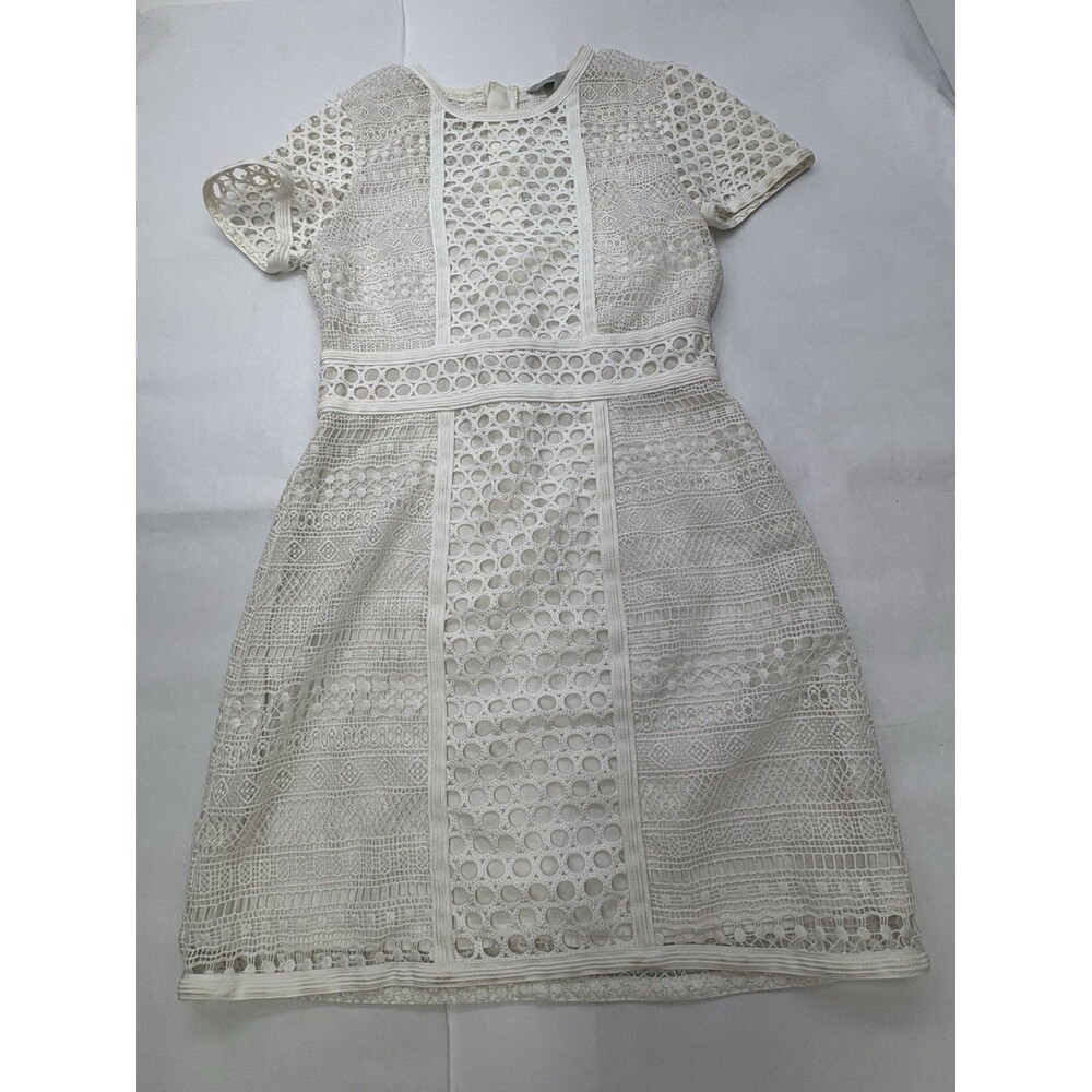 H&M White Lace Eyelet Dress Womens US 8 Crochet Short Sleeve Party Dress